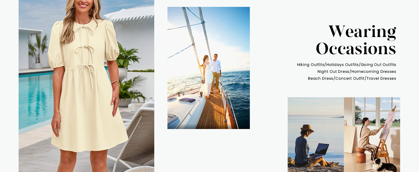 PRETTYGARDEN Women Mini a-Line Dresses Trendy Bow Tie Pleated Dress with Pockets