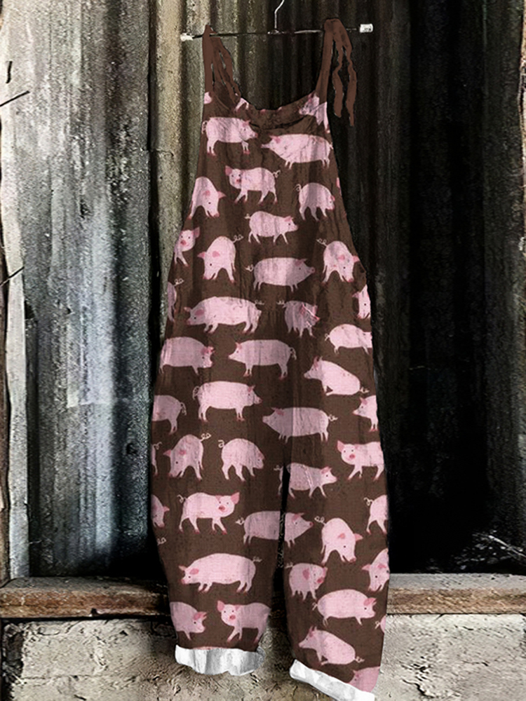Cute Pig Print Casual Jumpsuit