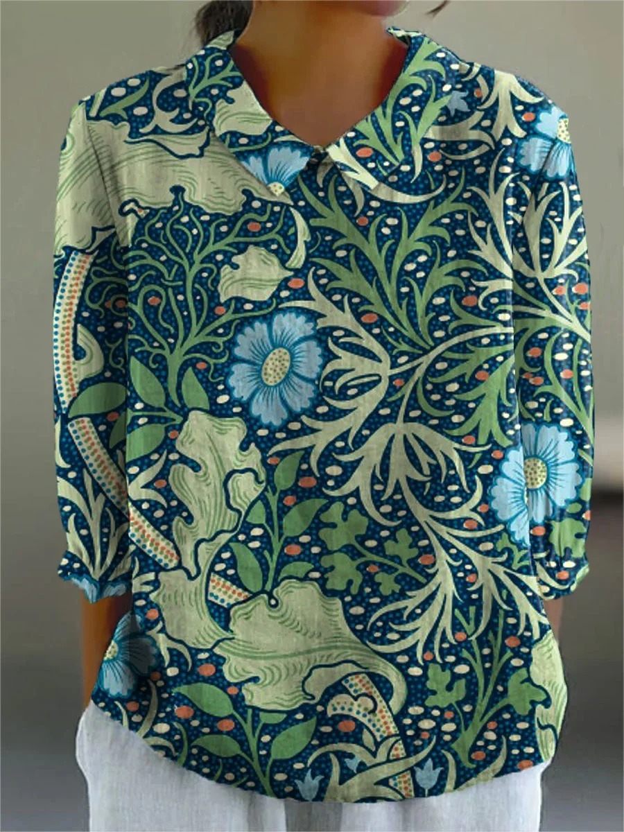 Women's Vintage Colorblock Striped Art Print Casual Cotton And Linen 3