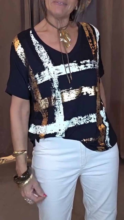 Women’s Abstract Metallic Brushstroke Print T-shirt pants set