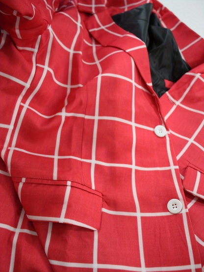 Men's Casual Windowpane Suit, Red & White Checkered Pattern Blazer, British Gentleman Grid Print Jacket, Lightweight Business Style