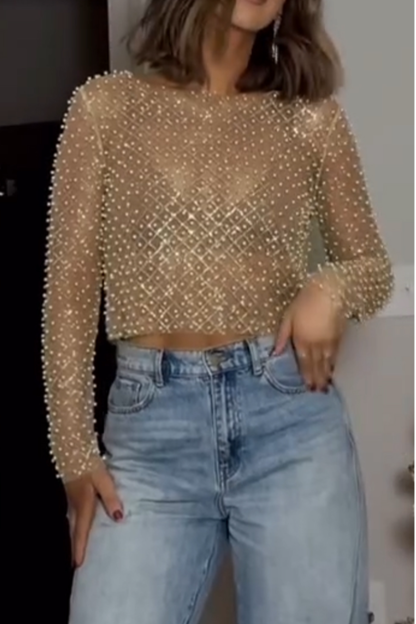 Ladies Round Neck Pearl Casual Top