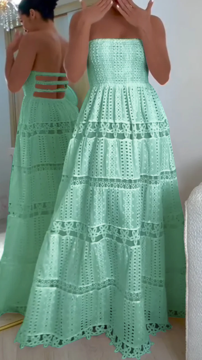 Women's Tube Top Backless Hollow Holiday Dress