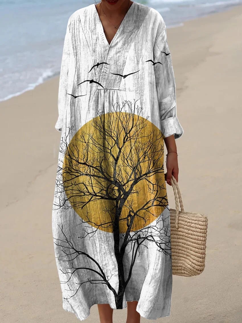 Women's Abstract Tree Pattern Art Print Cotton Dress
