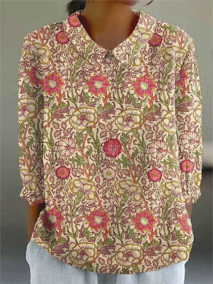 Women's Vintage Colorblock Striped Art Print Casual Cotton And Linen 3