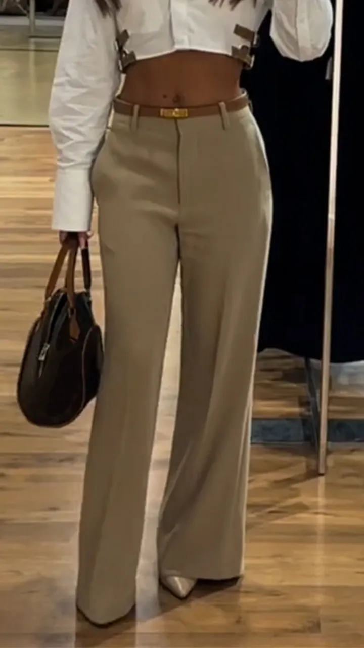 Women's Autumn White Casual Cotton And Linen Side Trim Commuter Shirt+Pants Set