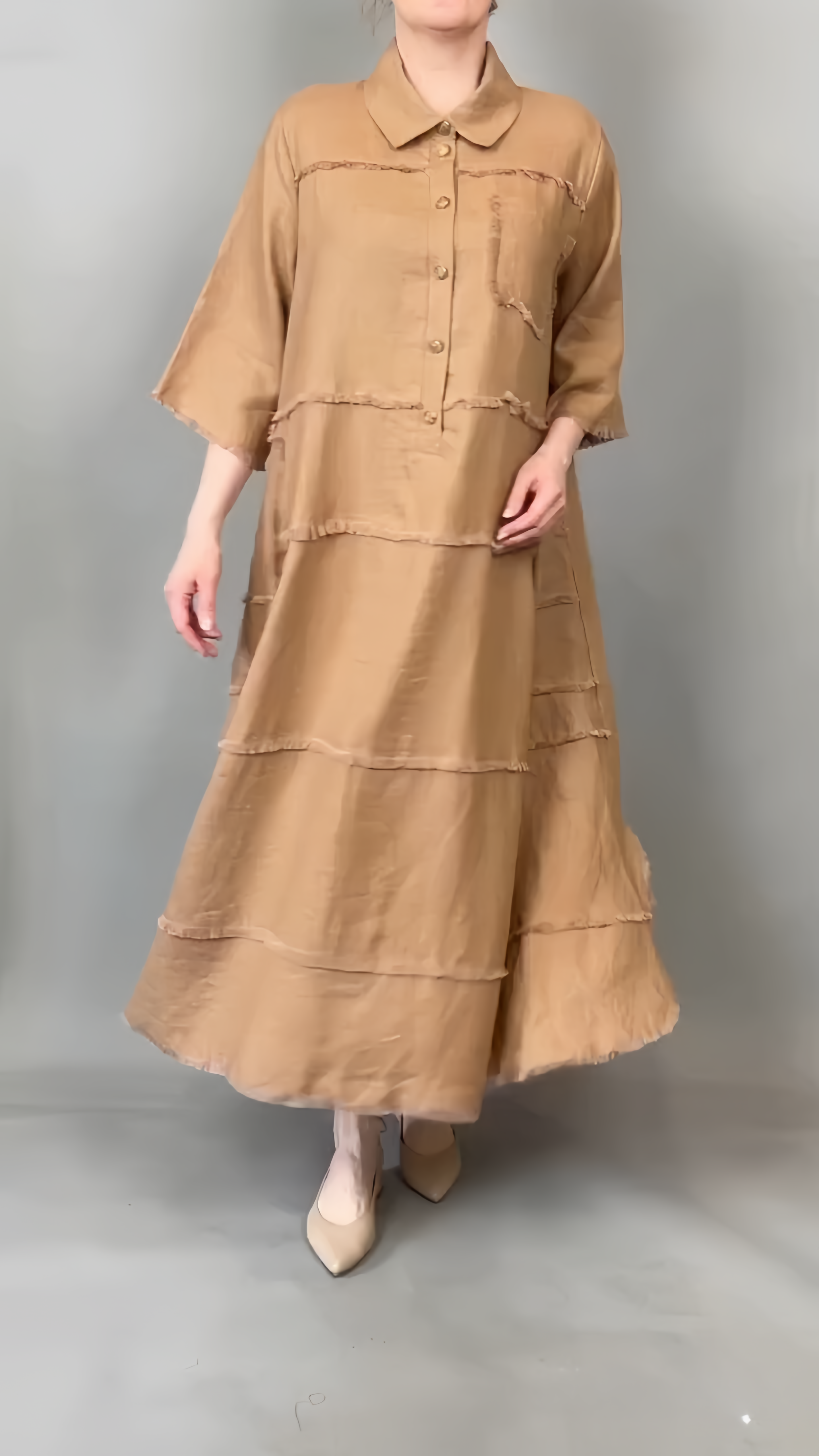 Boho Linen Midi Dress - Fringe Detail & Casual Chic