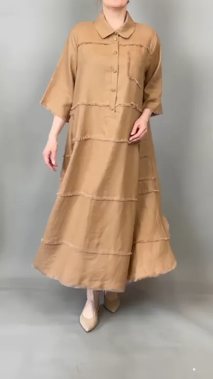 Boho Linen Midi Dress - Fringe Detail & Casual Chic