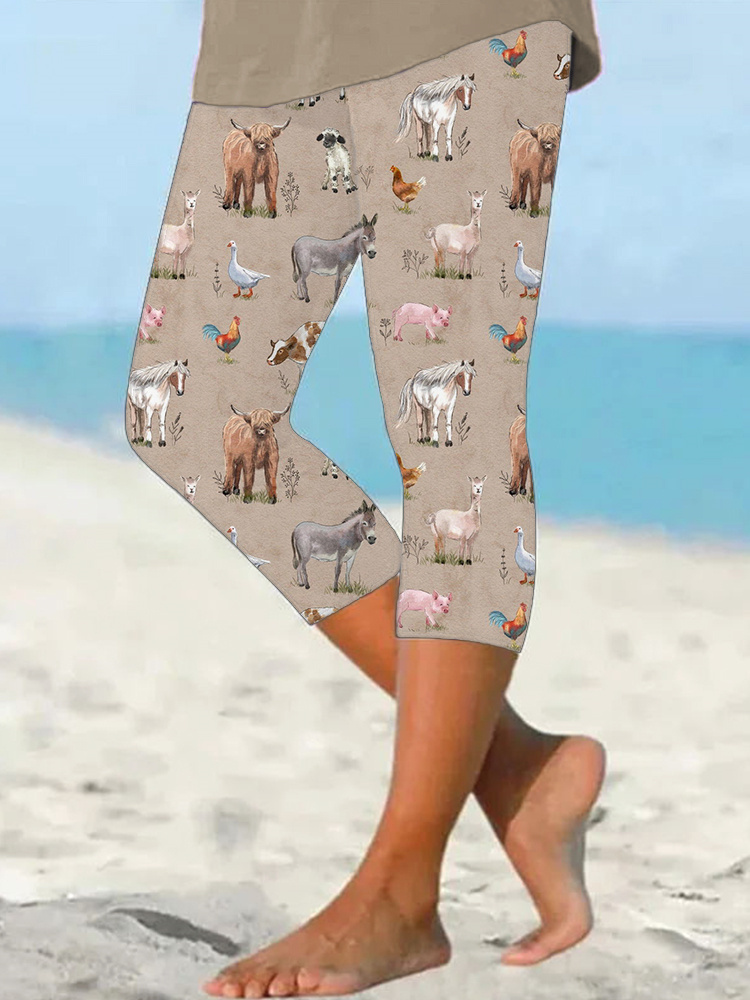Farm Animals Print Casual Cozy Stretch Leggings