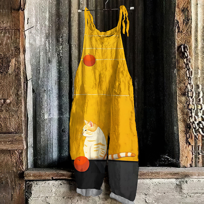 Abstract Creative Cute Sulking Cat Painting Art Print Loose Casual Jum