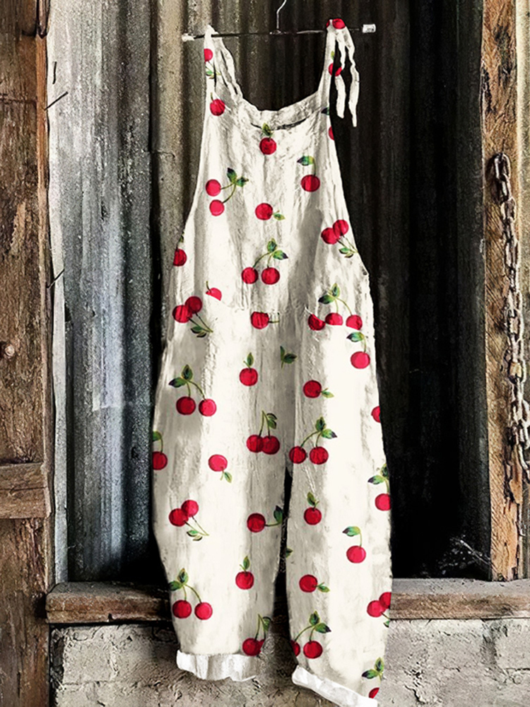 Vintage Farm Cherry Loose Casual Jumpsuit