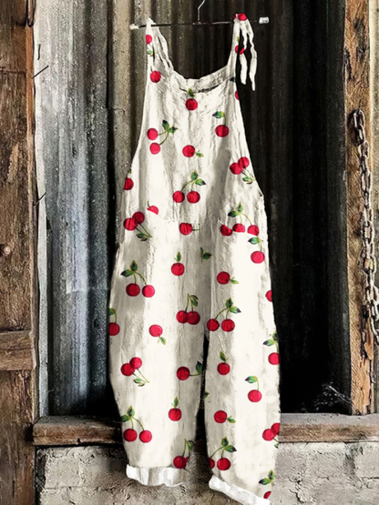 Vintage Farm Cherry Loose Casual Jumpsuit