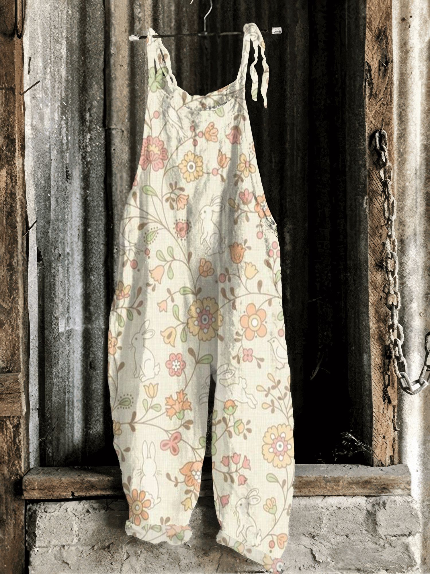 Vintage Bunny Pattern Casual Jumpsuit