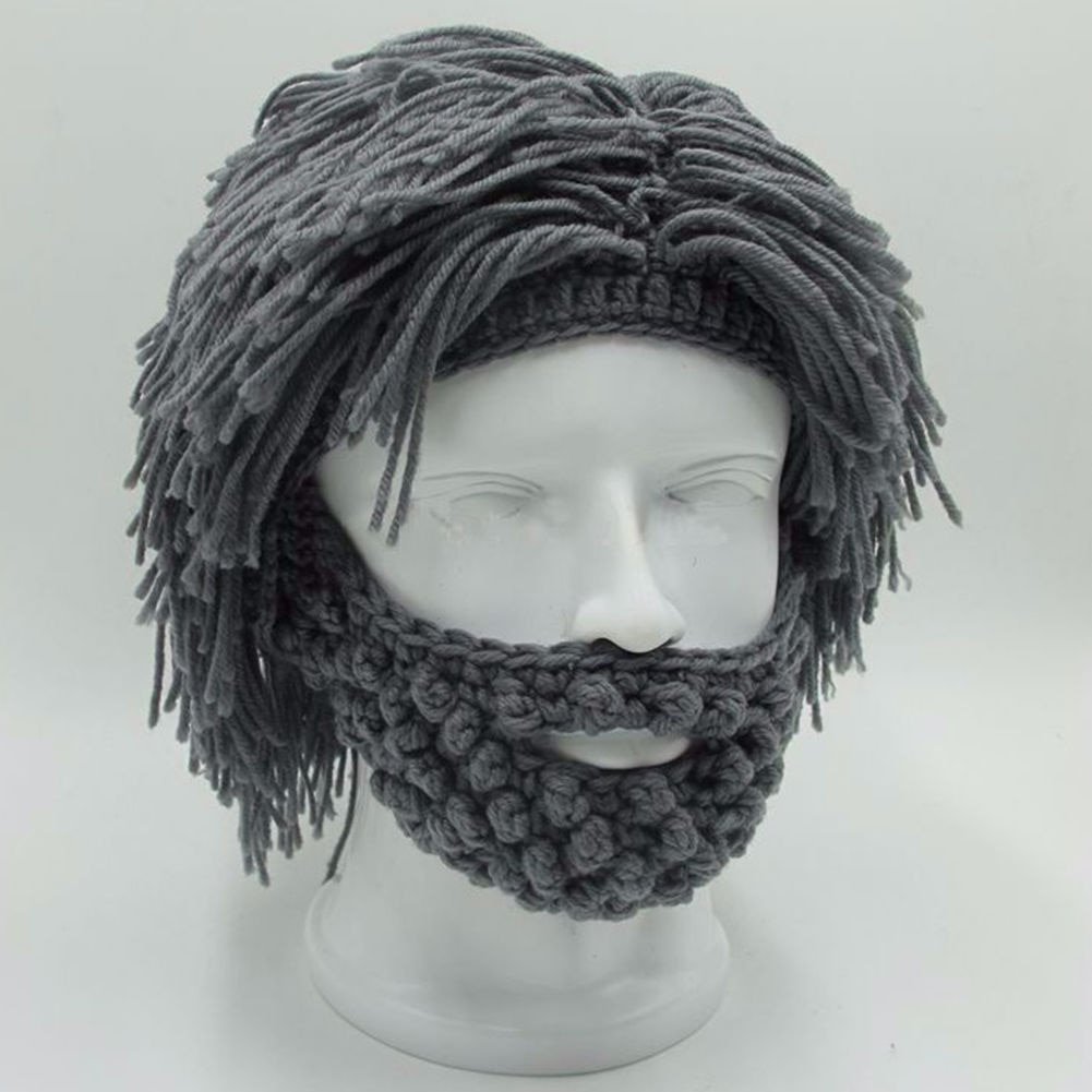 Handmade Punk Style Beanie with Attached Straight Hair Wig and Knitted Beard – Funny Winter Hat with Hair & Beard for Men | 🎁Buy 2 Get Free Shipping