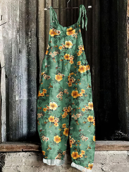Bees and Flowers Art Print Casual Jumpsuit