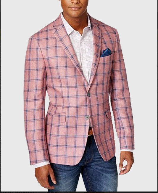 Men's Casual Windowpane Suit, Red & White Checkered Pattern Blazer, British Gentleman Grid Print Jacket, Lightweight Business Style