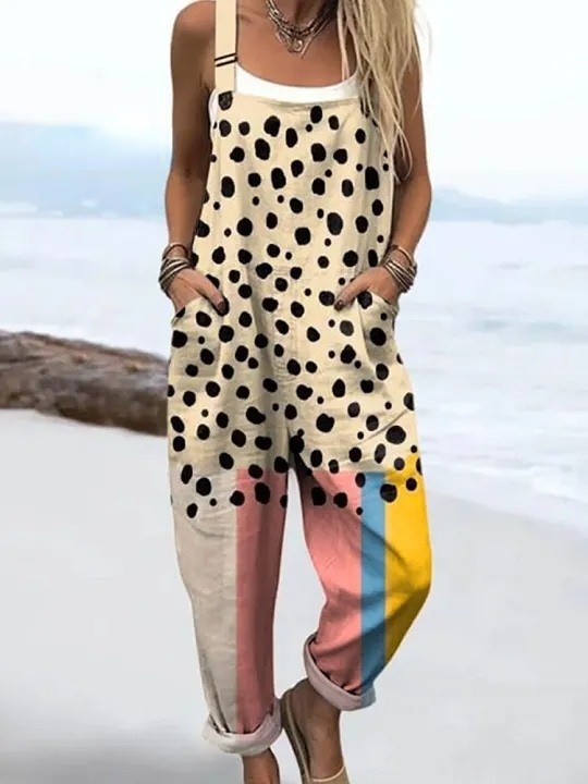 Women's Abstract Dot Pattern Art Print Casual 100% Cotton Wide Leg Jum