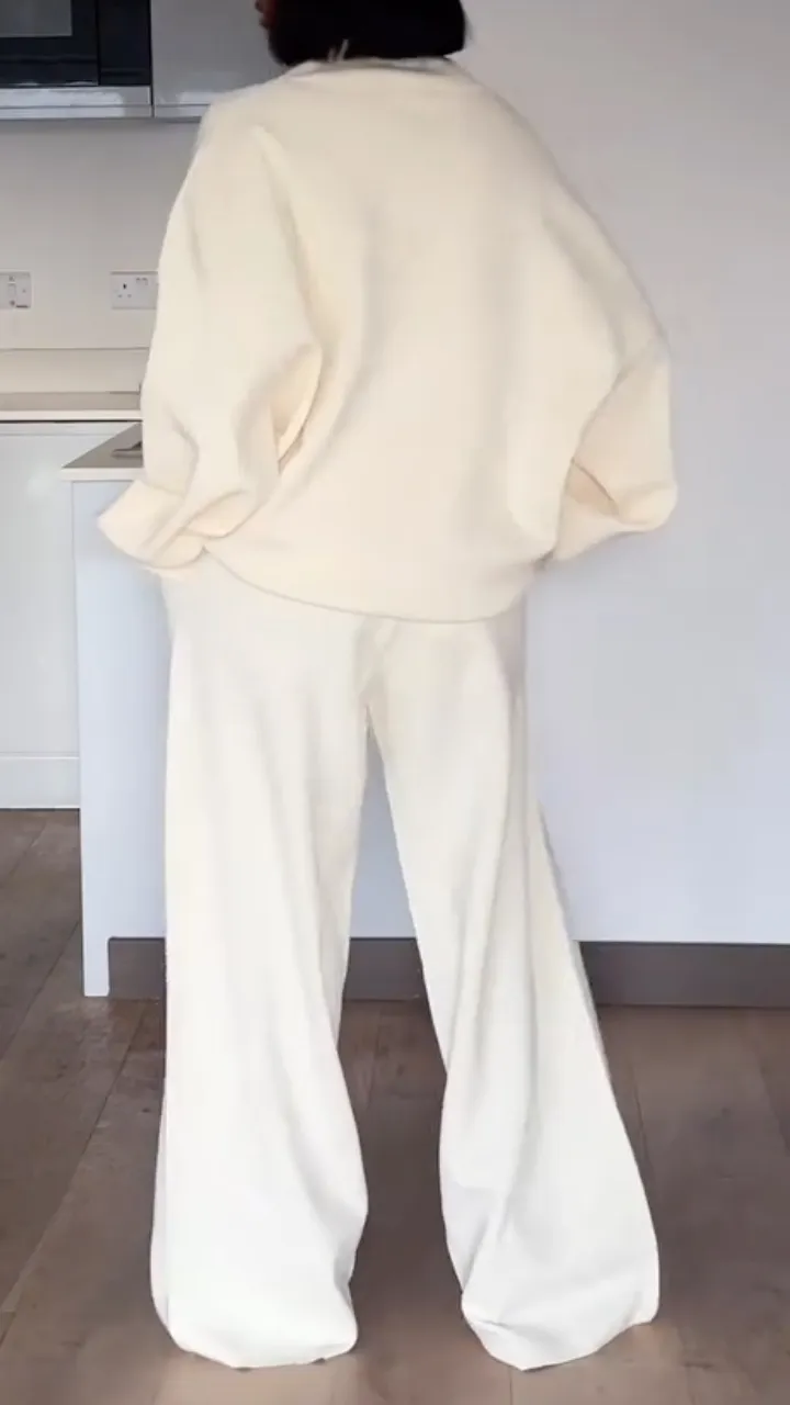 Womens V-neck Coat+ Pants Loose Casual Set