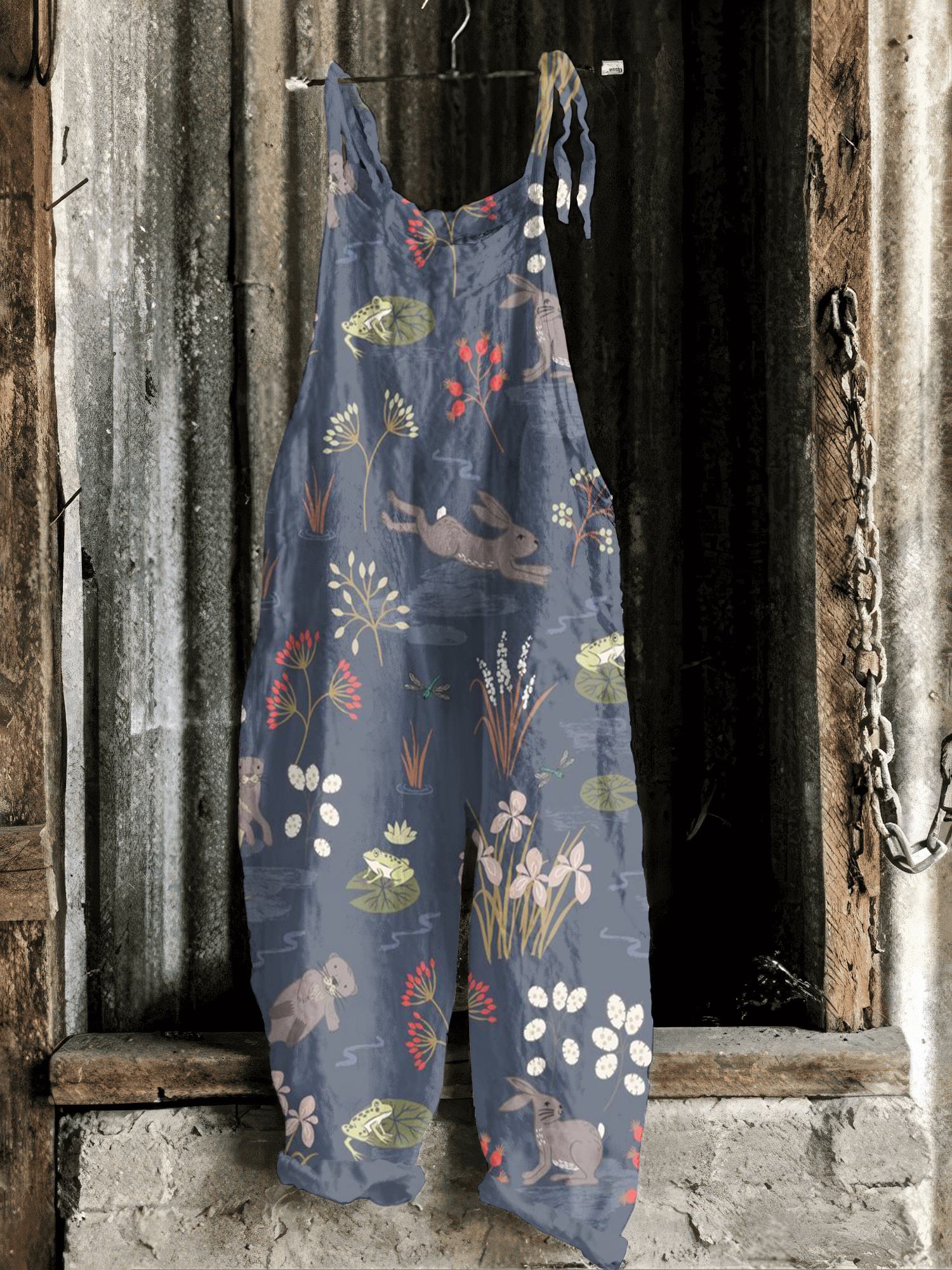 Vintage Bunny Pattern Casual Jumpsuit