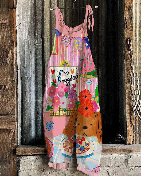 Cute Dog Art Casual Loose Jumpsuit