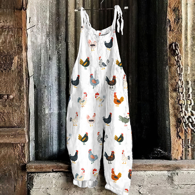 Chicken Print Loose Casual Jumpsuit