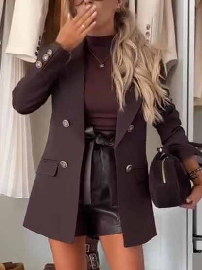 Womens Laple Collar Double Breasted Temperament Commuter Blazer