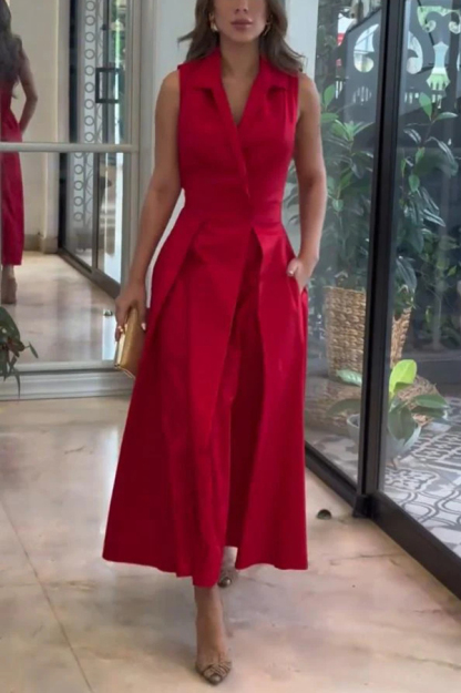 Polka Dot Print Shirt Pocketed Umbrella Maxi Dress