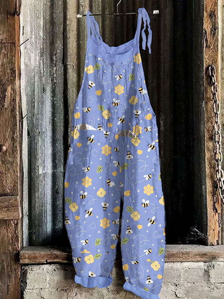 Honey Flying Bees Pattern Spring Casual Jumpsuit