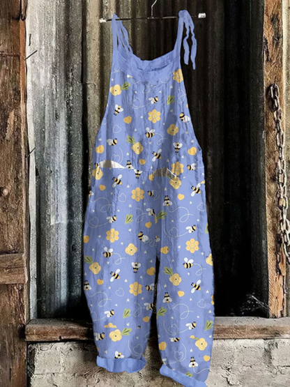 Honey Flying Bees Pattern Spring Casual Jumpsuit