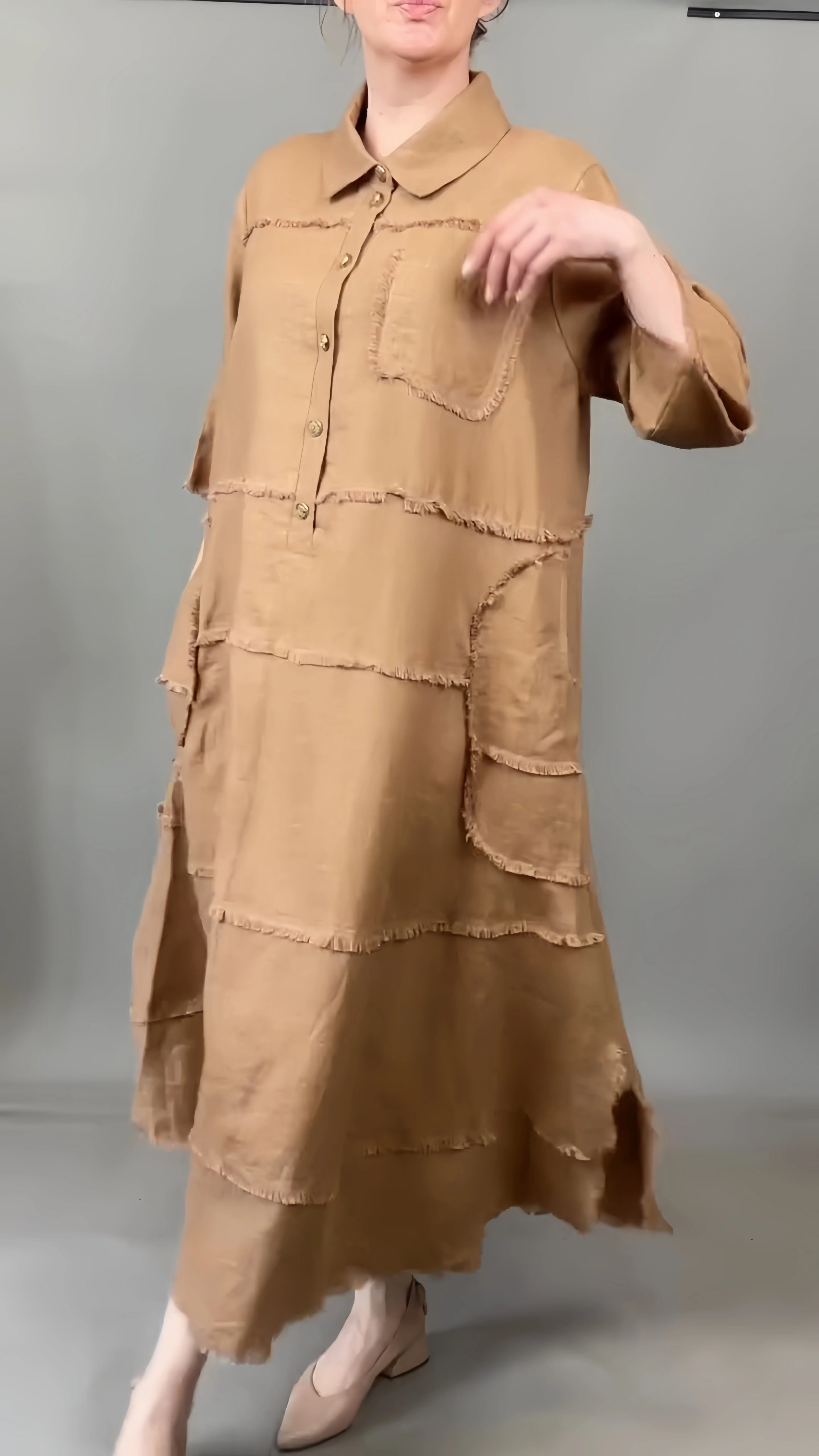 Boho Linen Midi Dress - Fringe Detail & Casual Chic