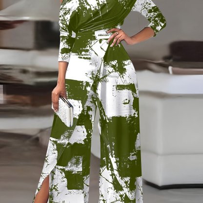One Shoulder Jumpsuit, Elegant Split Jumpsuit For Spring, Women's Clothing