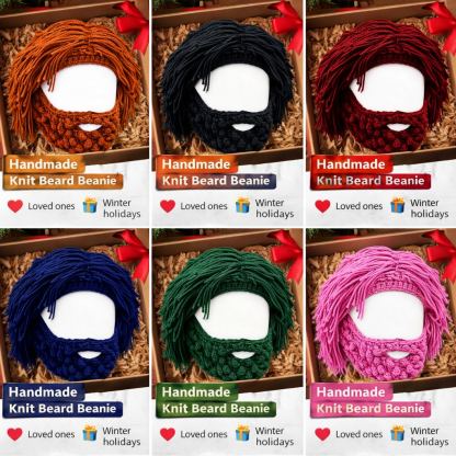 Handmade Punk Style Beanie with Attached Straight Hair Wig and Knitted Beard – Funny Winter Hat with Hair & Beard for Men | 🎁Buy 2 Get Free Shipping