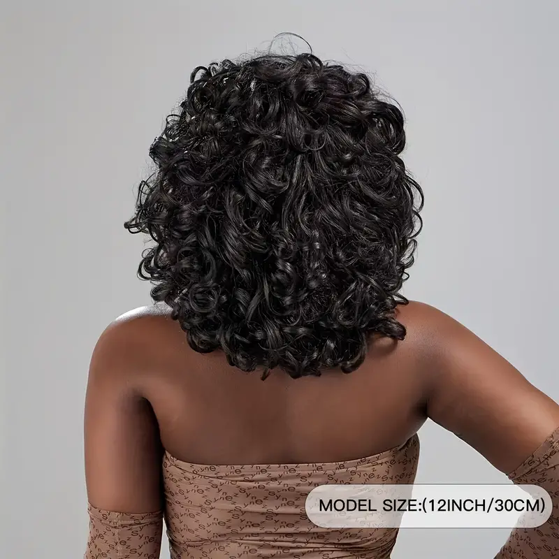 14inch short bob deep wave hair wigs with bangs for women synthetic fiber hair wigs hair replacement wigs details 3