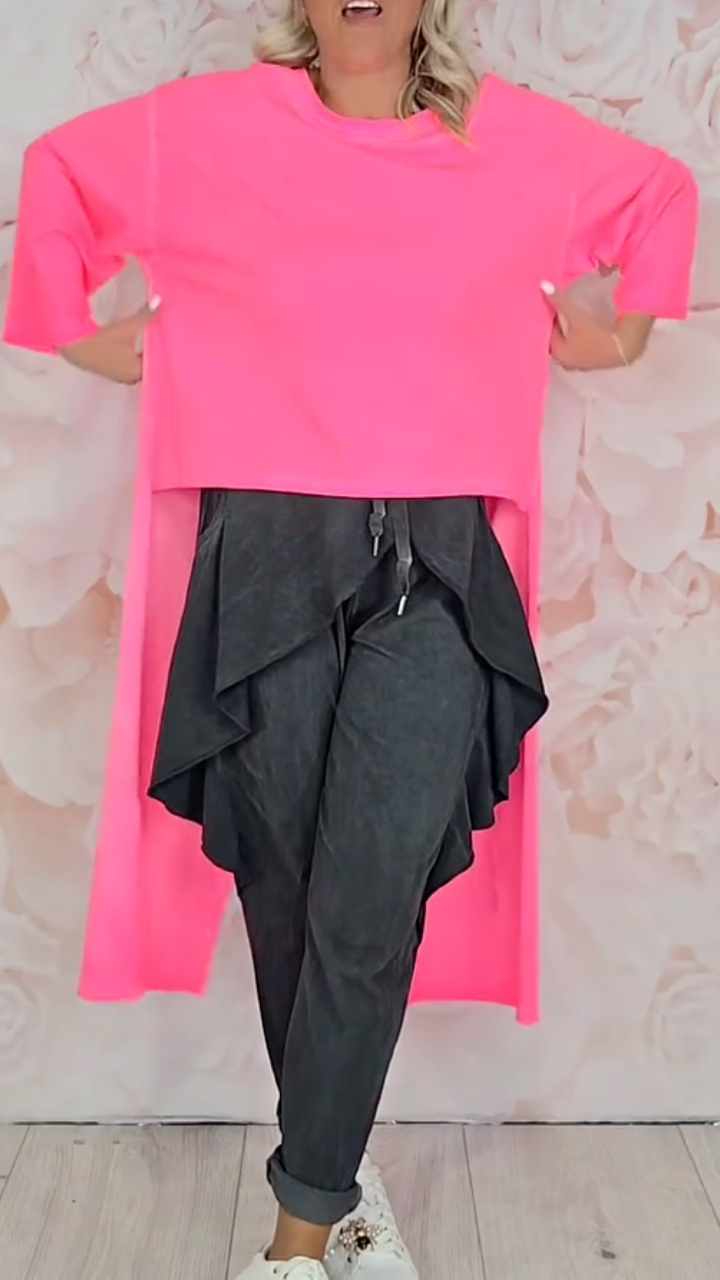 Women's Crew Neck Long Top with Asymmetrical Slits