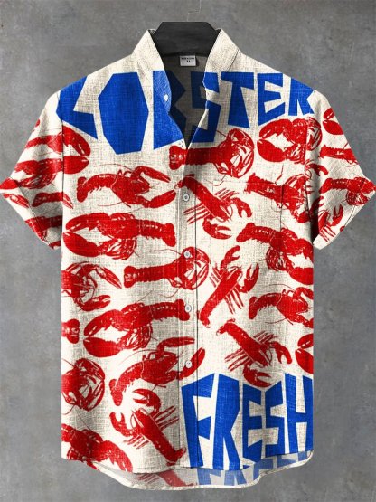 Vintage Lobster Art Print Casual Cotton Shirt