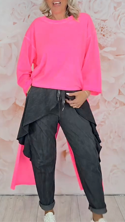 Women's Crew Neck Long Top with Asymmetrical Slits