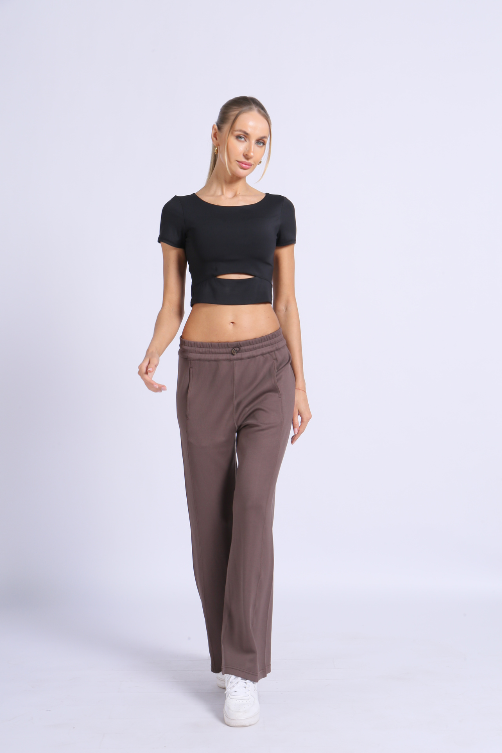 NUCBN® Nude hollow navel-exposing sports short-sleeved quick-drying tight yoga suit