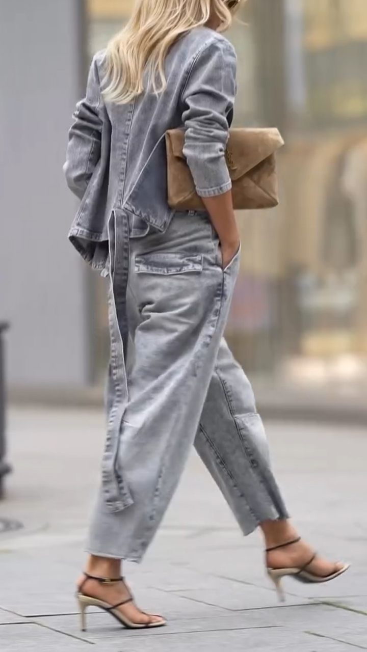 Ladies Round Neck Coat+ Pants Casual Set