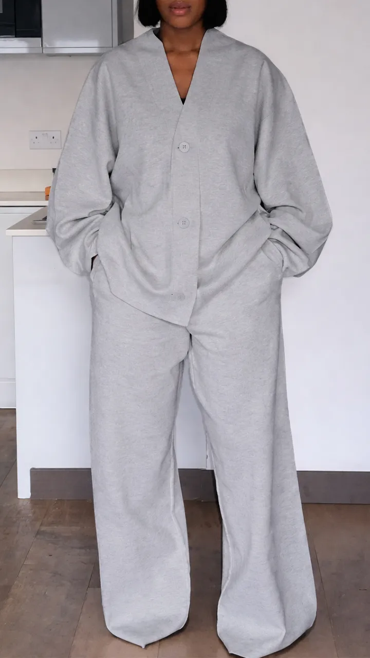 Womens V-neck Coat+ Pants Loose Casual Set