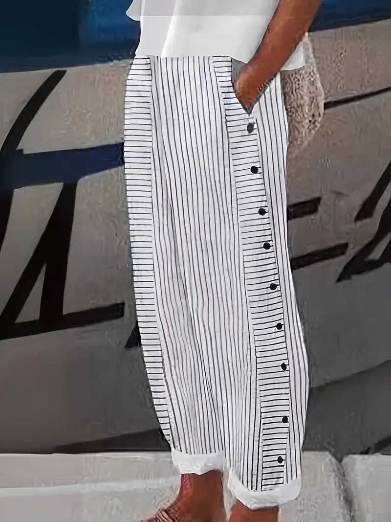 Women'S Casual Striped Straight Leg Pants
