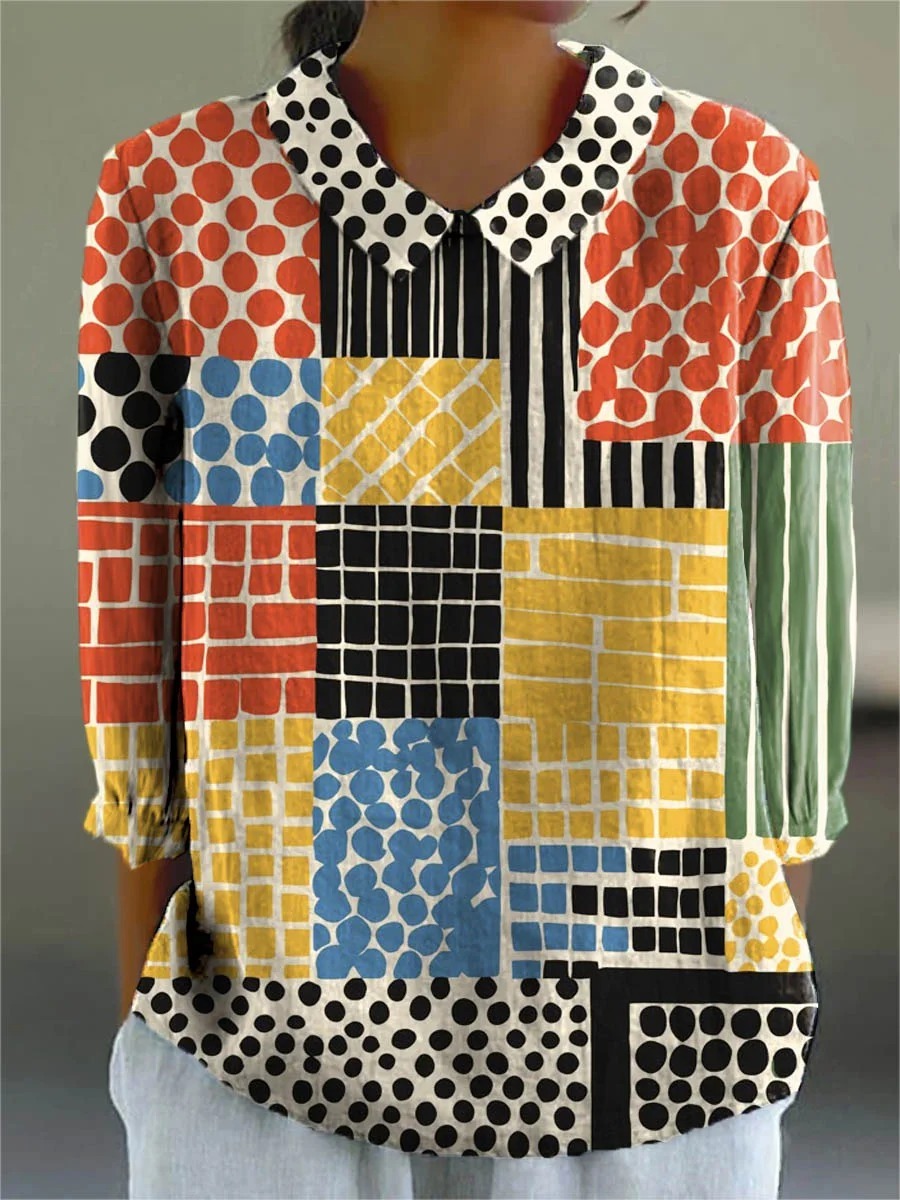 Women's Vintage Abstract Geometry Art Print Casual Cotton And Linen 3/