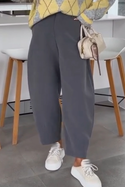 Women Round Neck Plaid Sweater + Pants Casual Suit