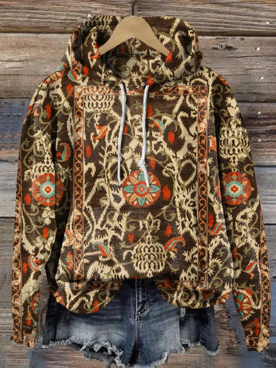 Vintage Ethnic Abstract Geometric Floral Art Print Casual Hoodie Sweatshirt