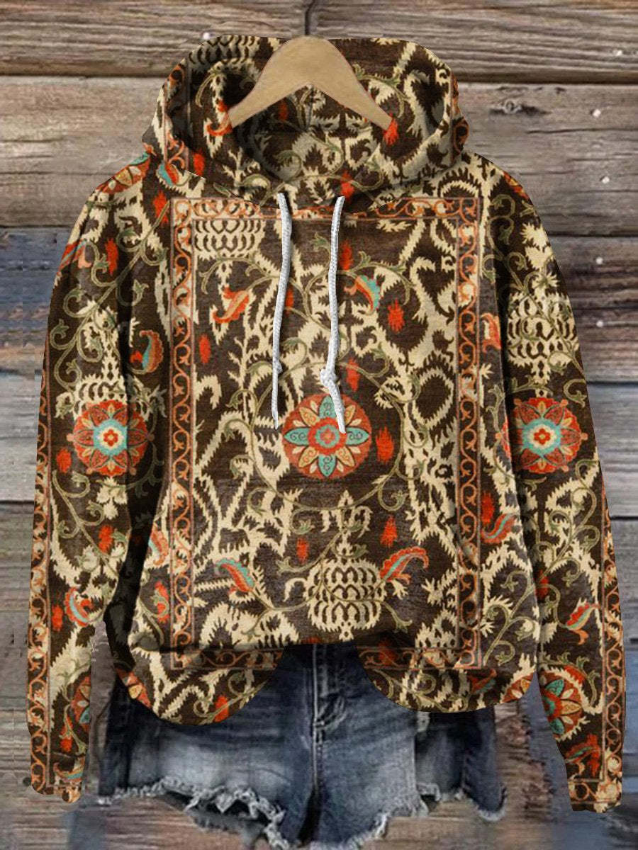 Vintage Ethnic Abstract Geometric Floral Art Print Casual Hoodie Sweat