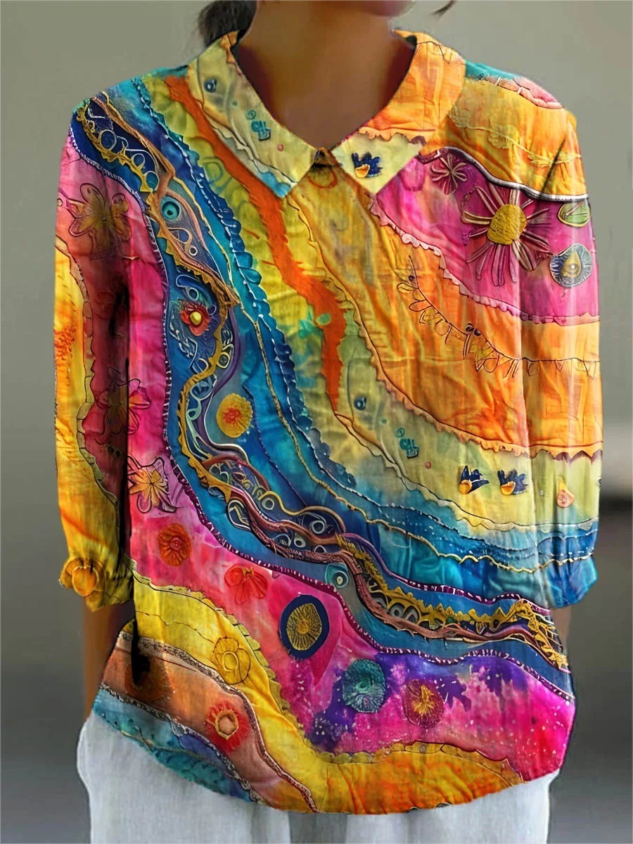 Women's Vintage Abstract Geometry Art Print Casual Cotton And Linen 3/