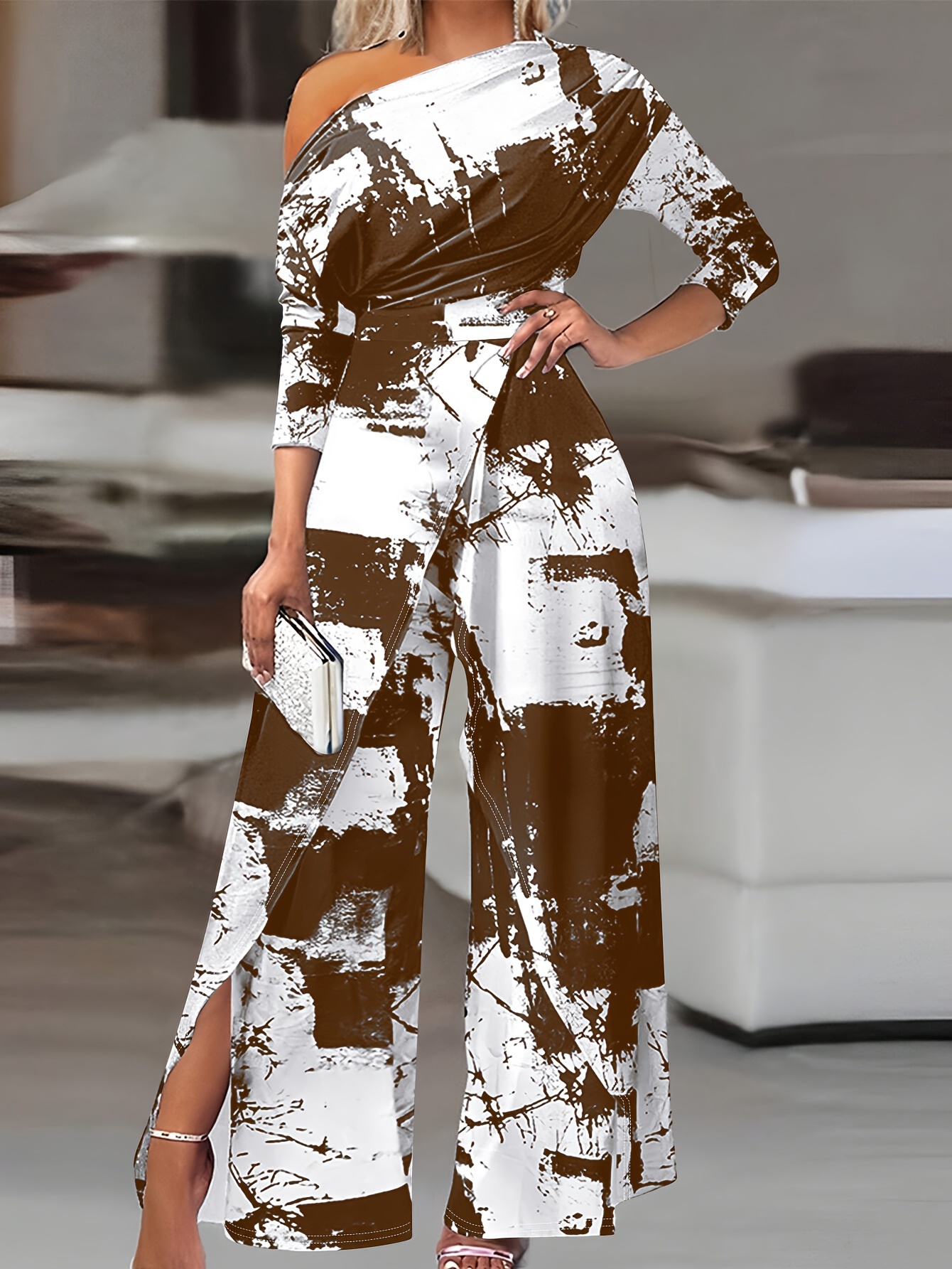 One Shoulder Jumpsuit, Elegant Split Jumpsuit For Spring, Women's Clothing