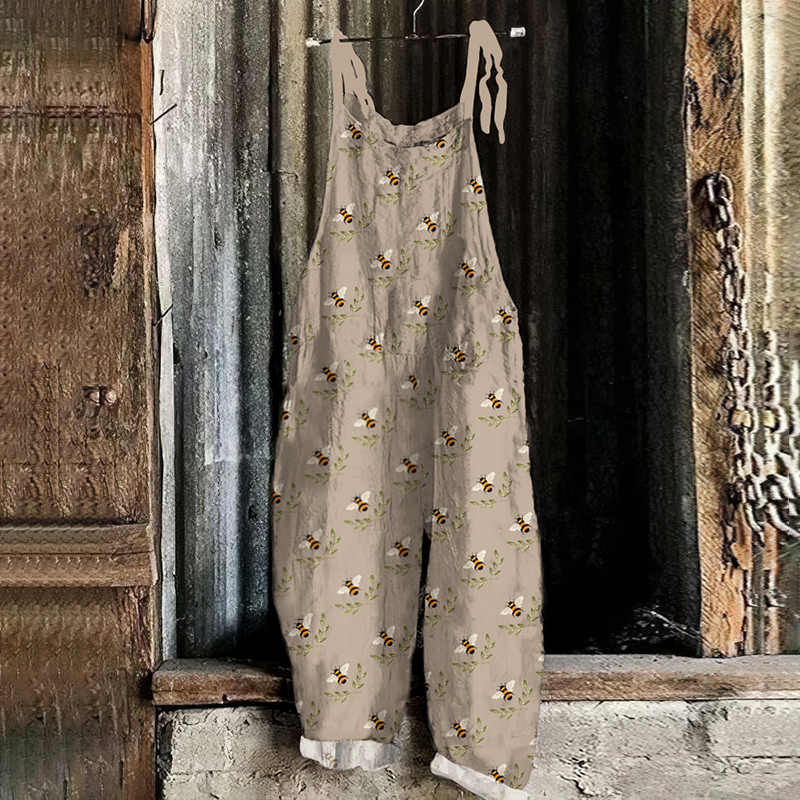 Flying Bees Flowers Pattern Casual Jumpsuit