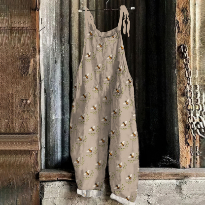 Flying Bees Flowers Pattern Casual Jumpsuit