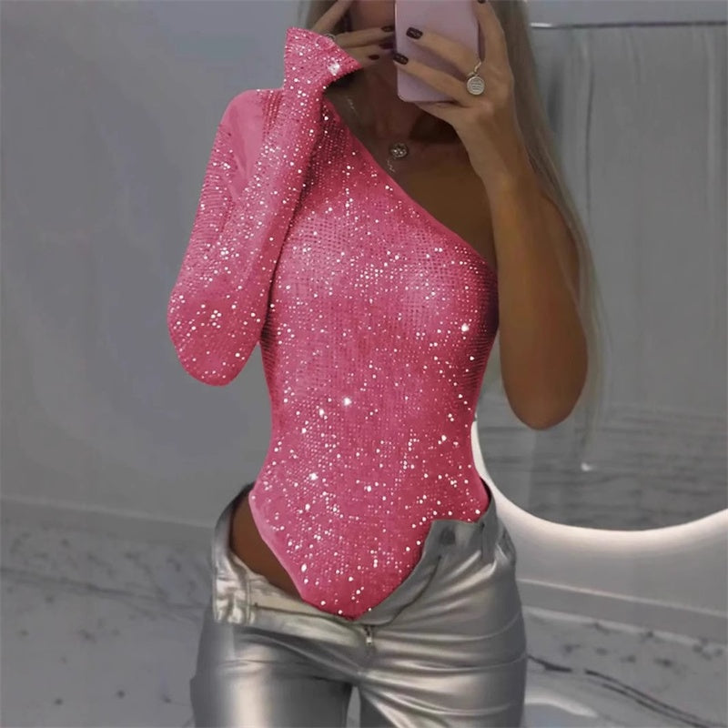 🛍️Women's One Shoulder Sequin Bodysuit