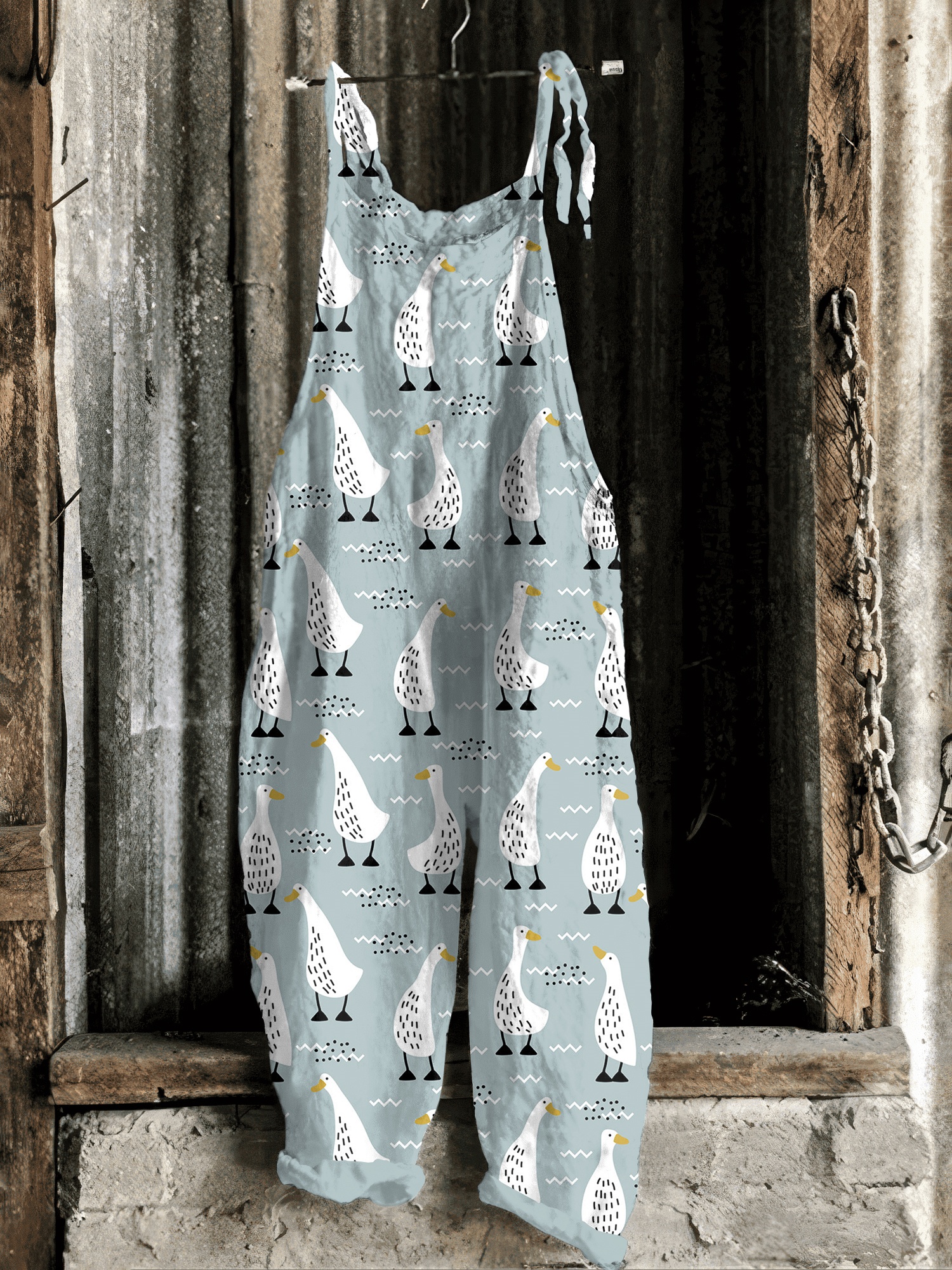 Farm Animal Duck Print Casual Jumpsuit